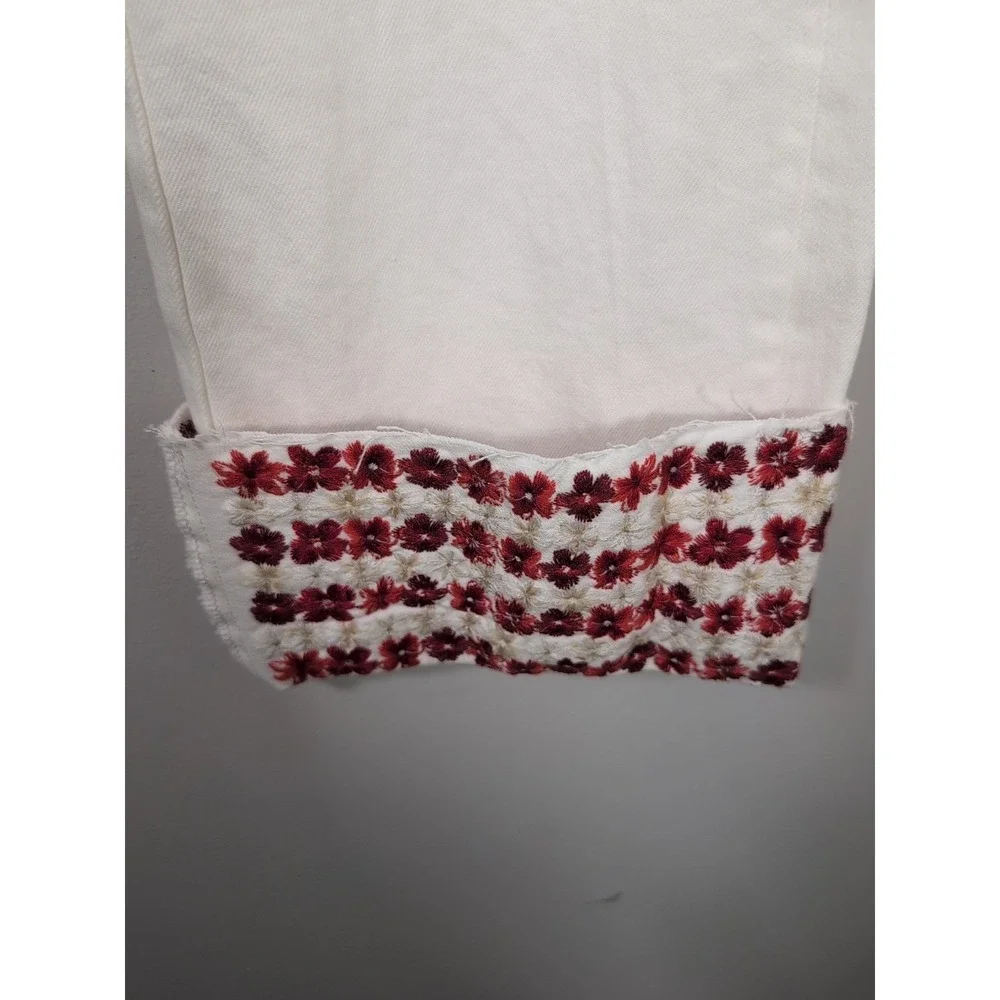 Driftwood White Jeans Womens 34 Crop Embroidered Floral High Rise Stretch Denim - Picture 4 of 12